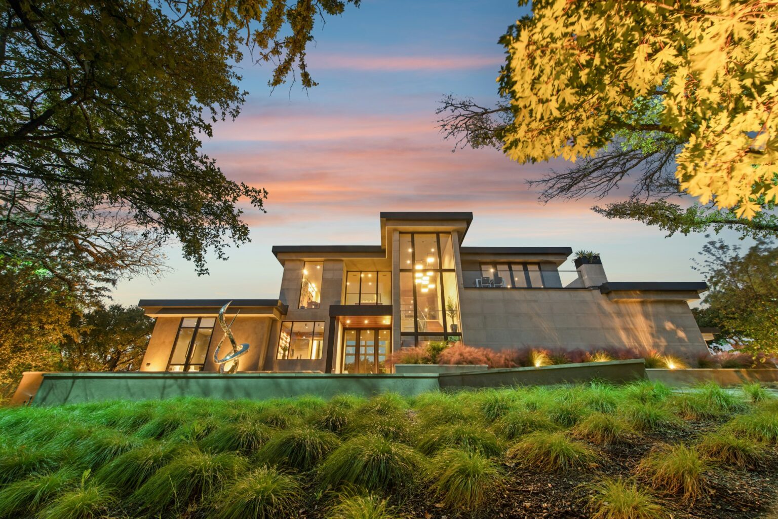 Modern luxury home at dusk