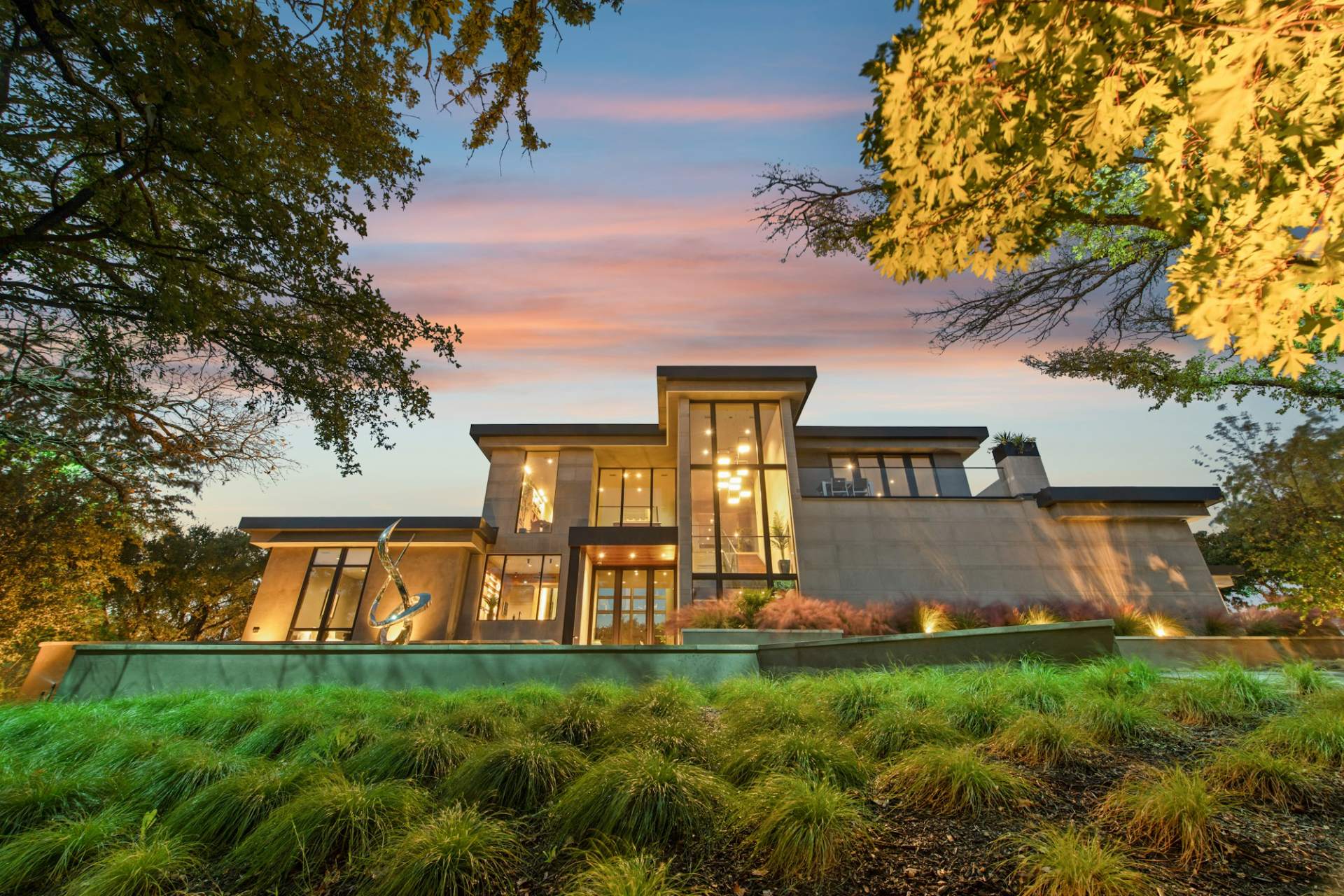 Modern luxury home at dusk